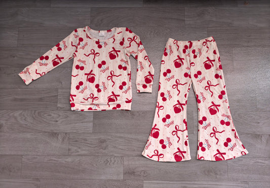 RTS GLP3636 Cherry Print Long Sleeve Top Flare Pants Girls Set 202608