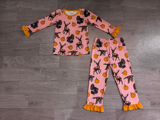 RTS GLP3655 Halloween Print Ruffle Cuff Long Sleeve Top Pants Girls Outfit