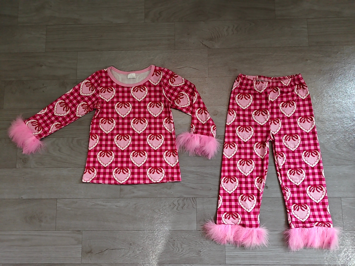 Preorder GLP3669 Valentine Heart Bow Print Girls Pajama Set 2Pcs Set girl outfit 202608