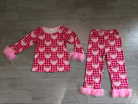 Preorder GLP3669 Valentine Heart Bow Print Girls Pajama Set 2Pcs Set girl outfit 202608