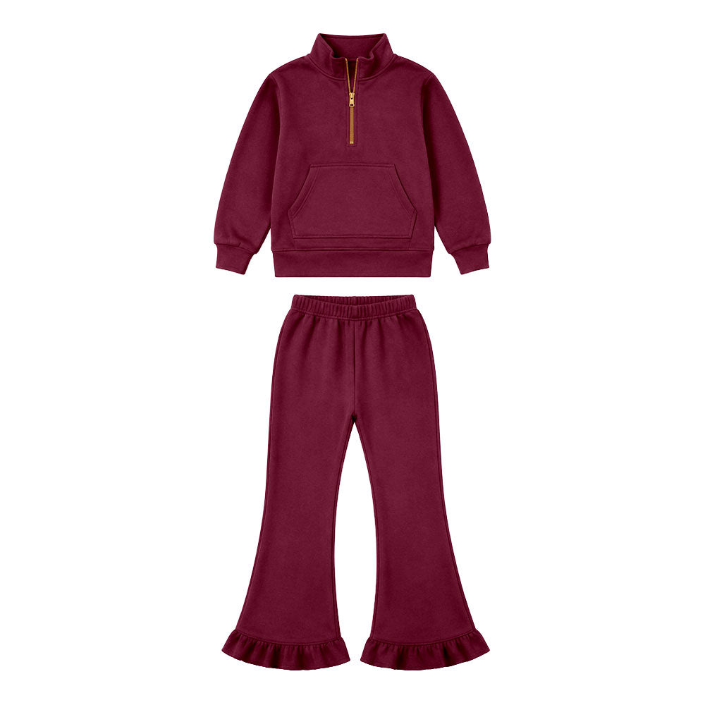 GLP3695 maroon solid cotton zipper sweatshirt western girl outfit 202607 preorder