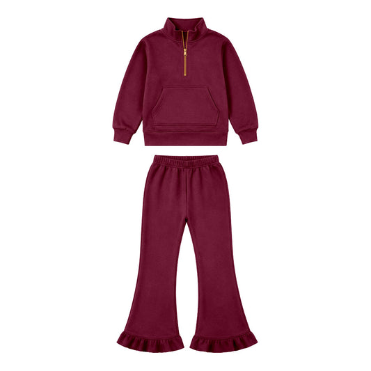 GLP3695 maroon solid cotton zipper sweatshirt western girl outfit 202607 preorder