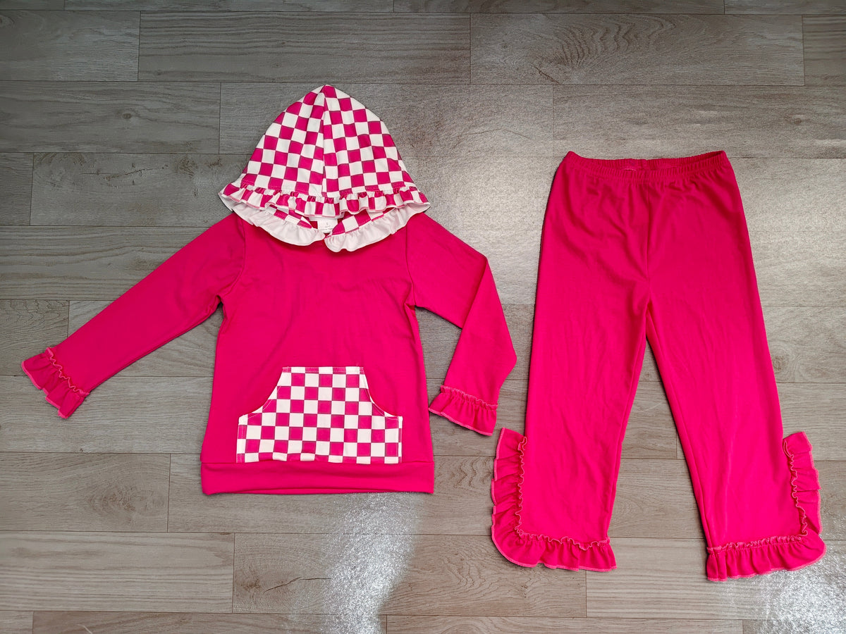 Sample-Real Pics GLP3709Baby Girl Clothes Pink Shamrock Clover Dot Floral Print Long Sleeve Ruffle Hood Zip Jacket