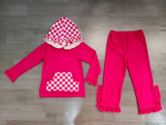 Sample-Real Pics GLP3709Baby Girl Clothes Pink Shamrock Clover Dot Floral Print Long Sleeve Ruffle Hood Zip Jacket