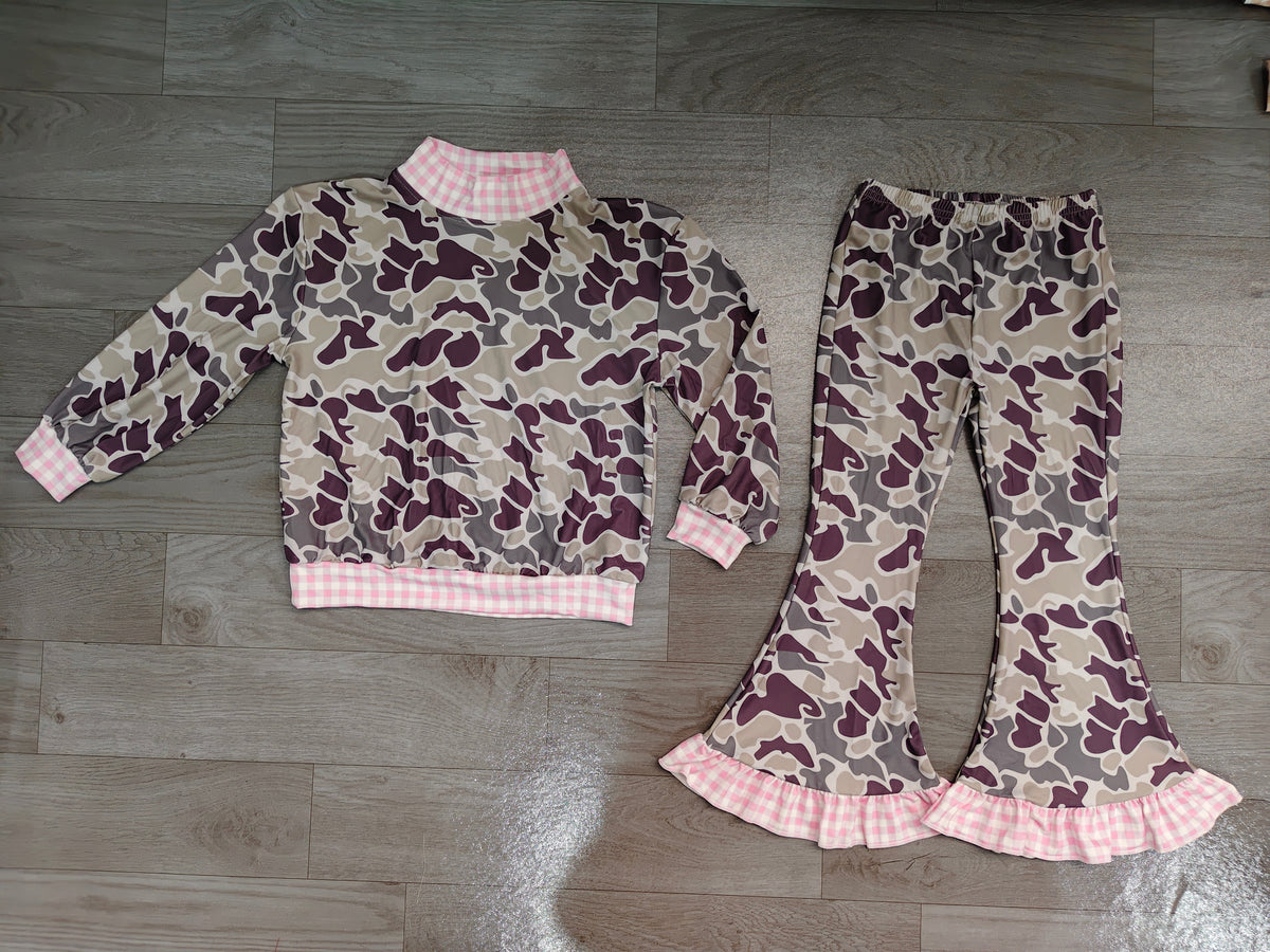 Sample-Real Pics GLP3736 Baby Girl Clothes Green Gingham Clover Bow Pink Heart Print Long Sleeve Ruffle Hood Zip Jacket