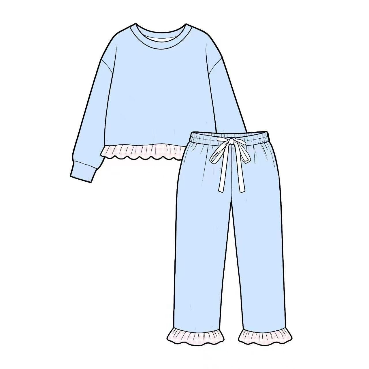 Preorder GLP3755 Girls 2 Piece Pajama Set Long Sleeve Ruffle Hem Sleepwear 202608