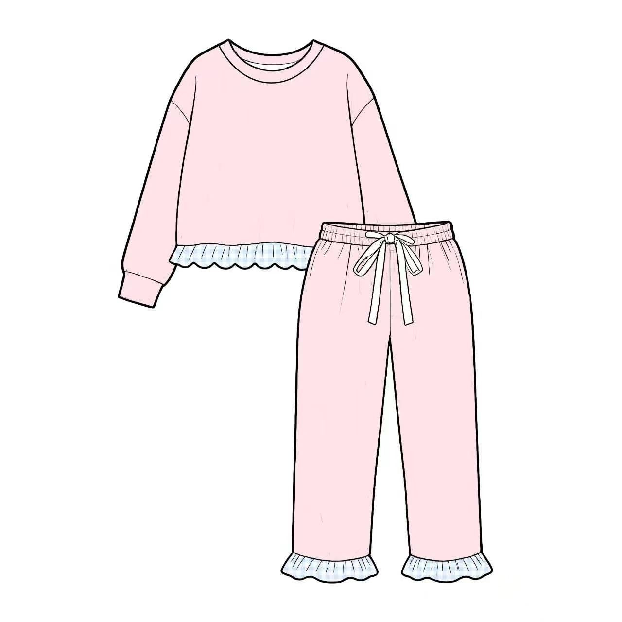 Preorder GLP3755 Girls 2 Piece Pajama Set Long Sleeve Ruffle Hem Sleepwear 202608