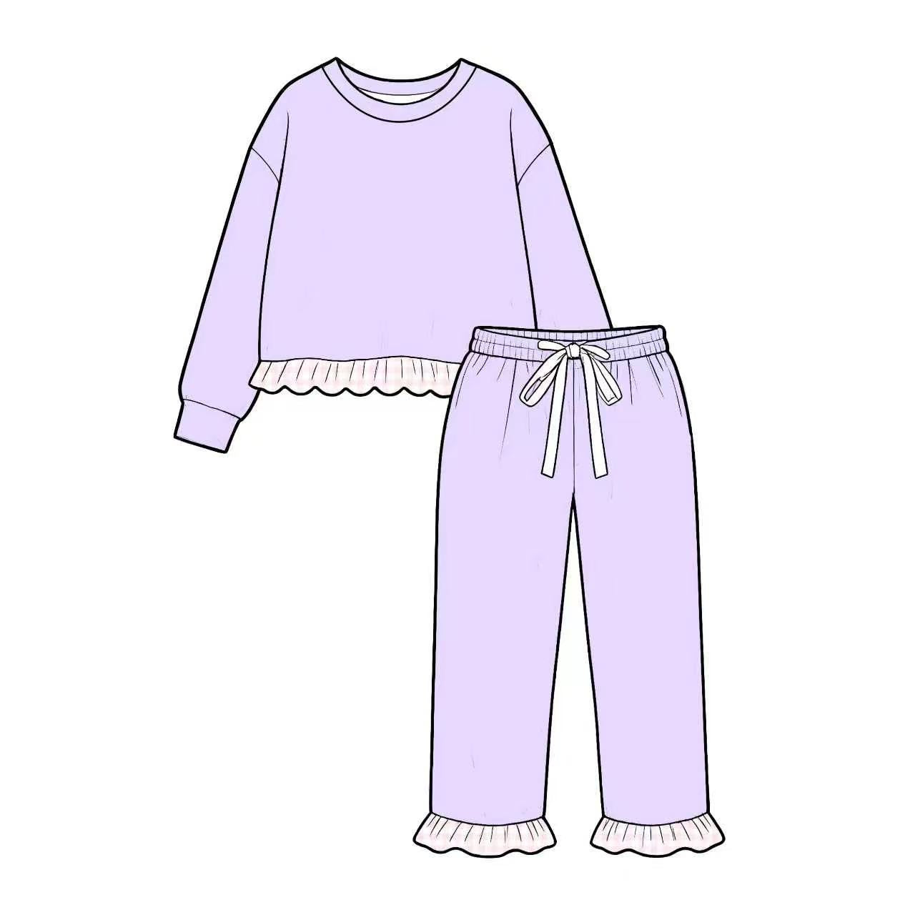 Preorder GLP3755 Girls 2 Piece Pajama Set Long Sleeve Ruffle Hem Sleepwear 202608