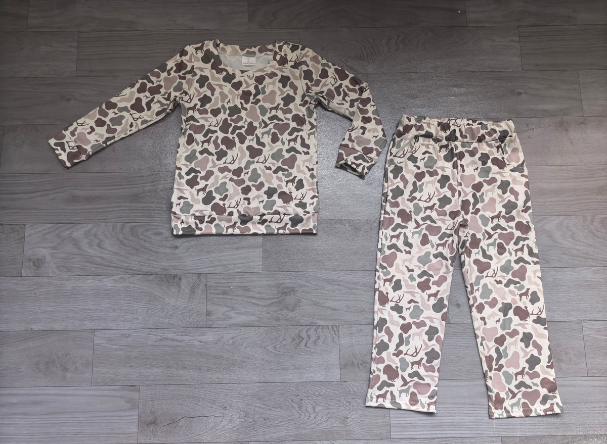 Sample-Real Pics GLP3779 Baby Boy Clothes Wildlife Animal Camo Print Long Sleeve Top Straight Pant Set