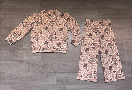 Sample-Real Pics GLP3810 Baby Girl Clothes Neutral Camo Allover Print Long Sleeve Sweatshirt Wide Leg Pant Set