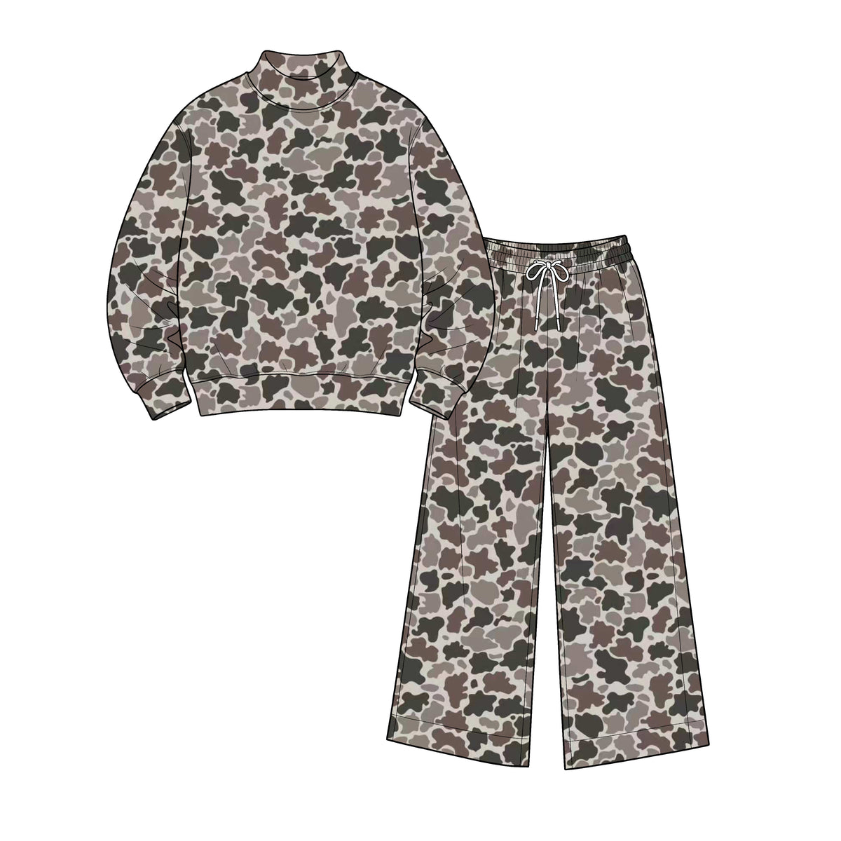 Preorder GLP3819 Grey Brown Leopard Camo Women’s Yoga Set – 2 Piece Stretch Pullover & Wide Leg Pants Loungewear