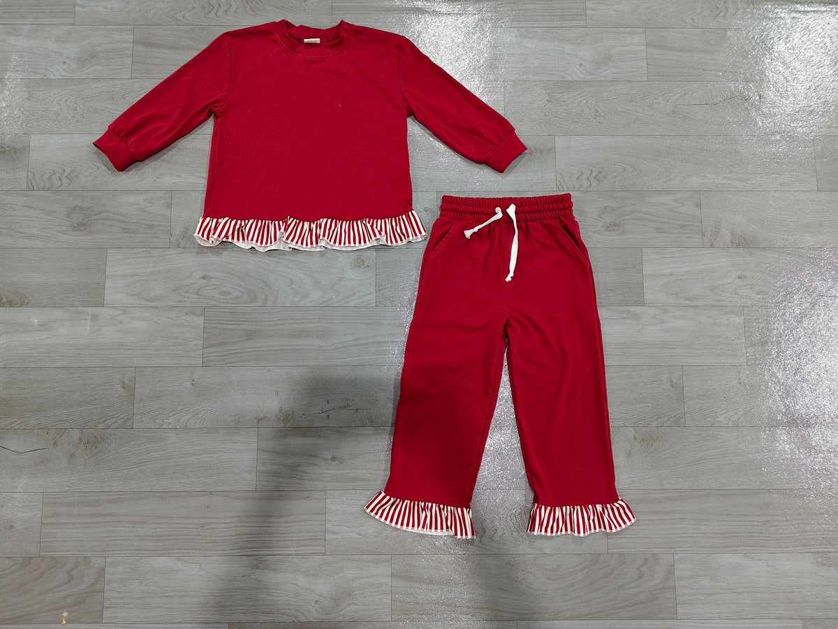 Sample-Real Pics GLP3829 Baby Girl Clothes Solid Pink Gingham Collar Mixed Print Long Sleeve Half Zip Top Short Set