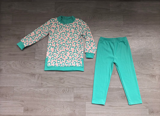 Sample-Real Pics GLP3990 Baby Girl Clothes Geo Pattern Print Long Sleeve Top And Solid Yoga Pant Set