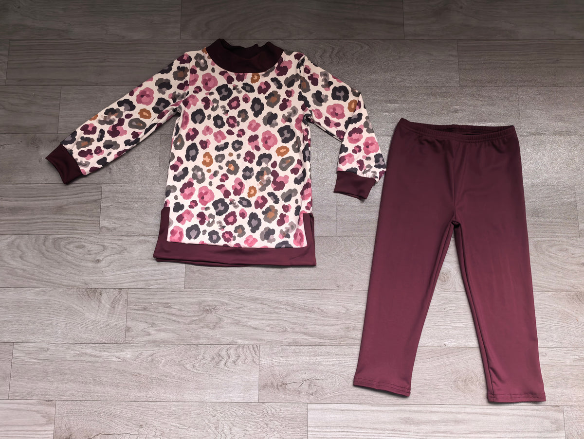 Sample-Real Pics GLP3991 Baby Girl Clothes Floral Mixed Print Long Sleeve Top And Solid Yoga Pant Set