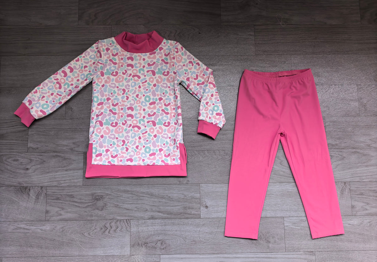 Sample-Real Pics GLP4005 Baby Girl Clothes Floral Print Long Sleeve Yoga Pant Set