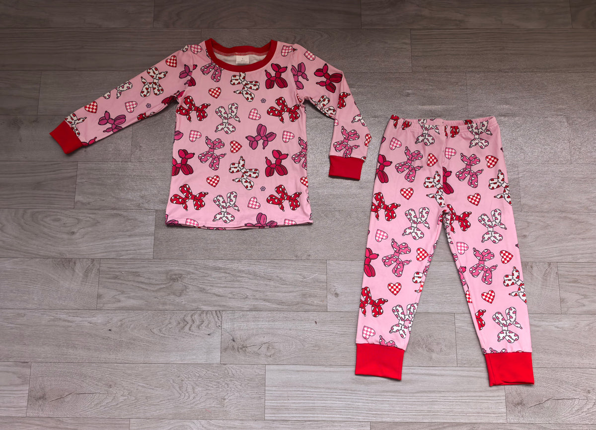 Sample-Real Pics GLP4020 Baby Girl Clothes Bow Heart Checkered Mixed Print Long Sleeve Top Straight Pant Set