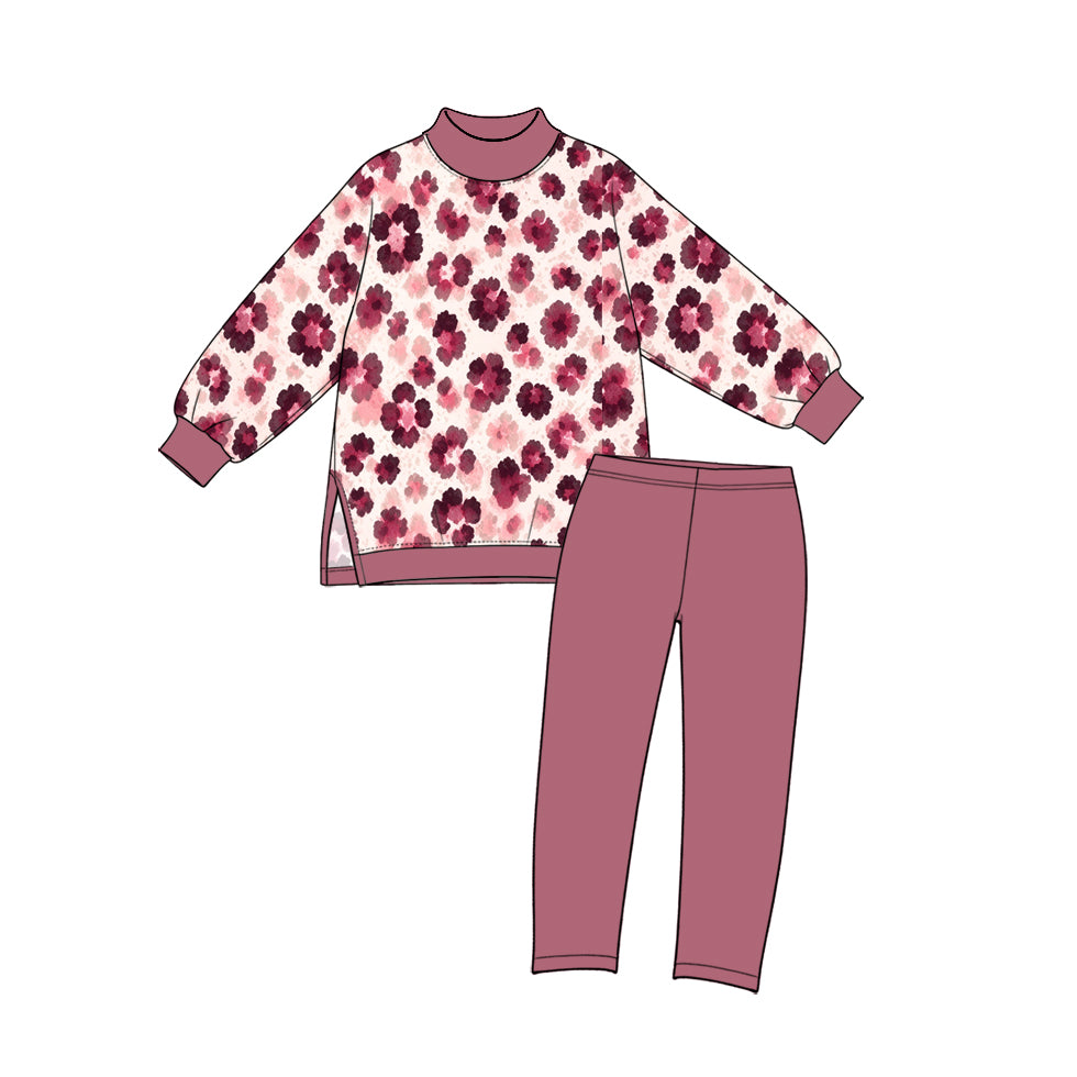 Preorder (moq 5) GLP4027 Baby Girl Clothes Leopard Floral Print Long Sleeve Yoga Outfit Set