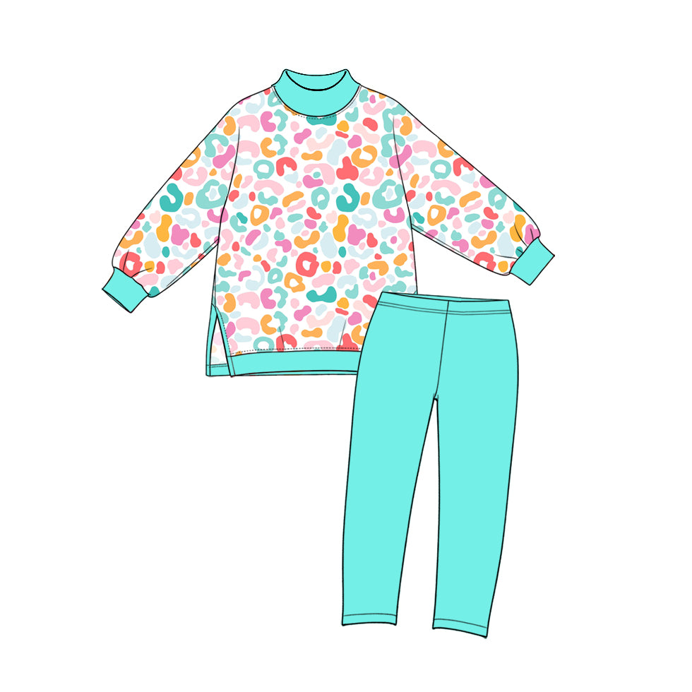 Preorder (moq 5) GLP4029 Baby Girl Clothes Colorful Floral Print Long Sleeve Yoga Outfit Set