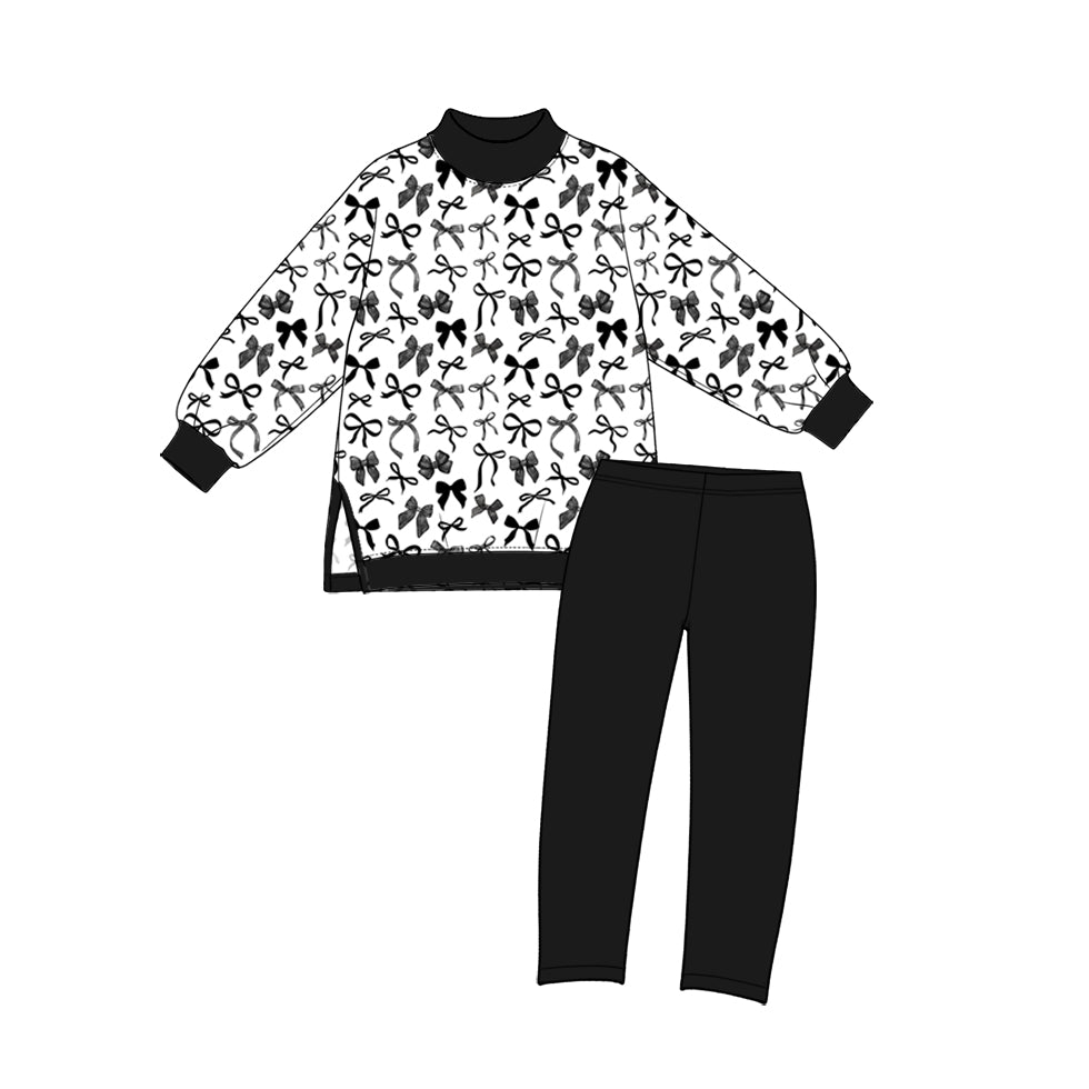 Preorder (moq 5) GLP4032 Baby Girl Clothes Black White Letter Print Long Sleeve Yoga Outfit Set