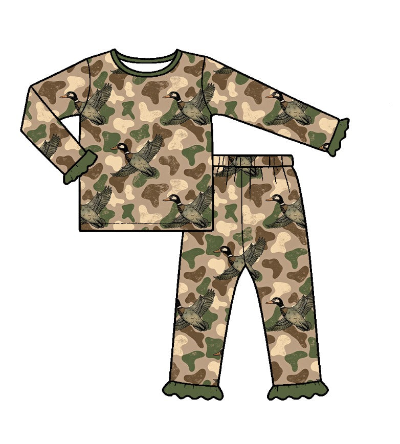 Preorder (moq 5) GLP4033 Baby Girl Clothes Hunting Camo Print Long Sleeve Flare Pant Set