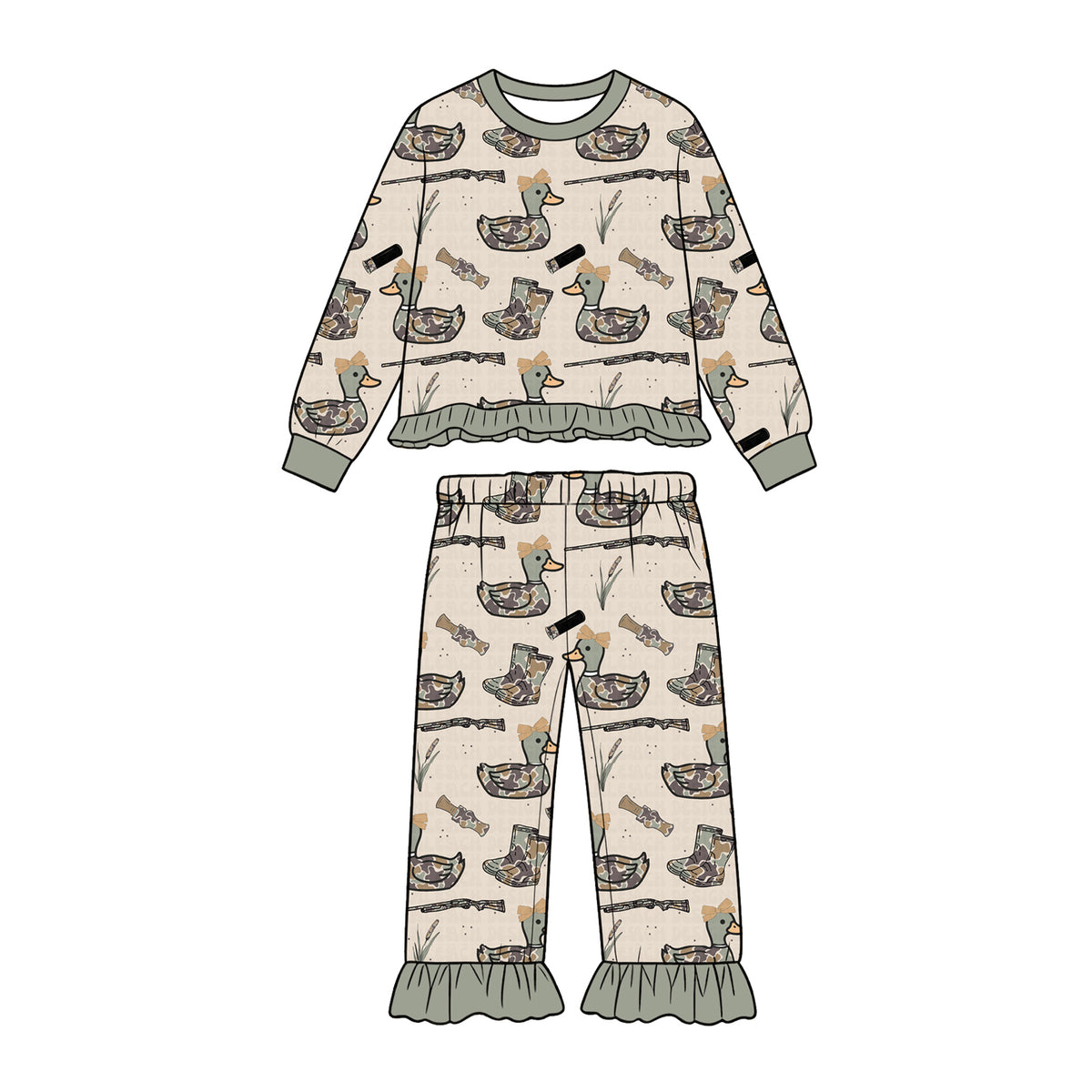 Preorder (moq 5) GLP4076 Baby Girl Clothes Duck Hunting Print Long Sleeve Jogger Outfit Set