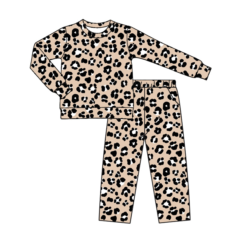 Preorder (moq 5) GLP4083 Baby Girl Clothes Classic Leopard Print Long Sleeve Outfit Set