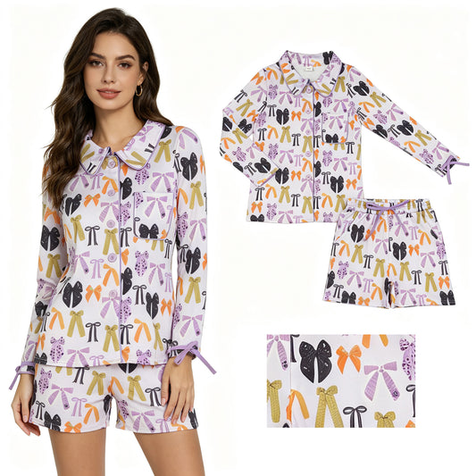 GLS0120 adult bow PURPLE pink women pajamas  SET OUTFIT 202608 RTS