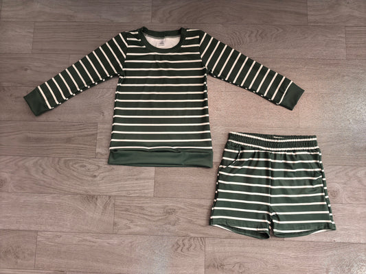 RTS GLS0128 Stripe Print Long Sleeve Top Shorts Kids Sport yoga Outfit 202608