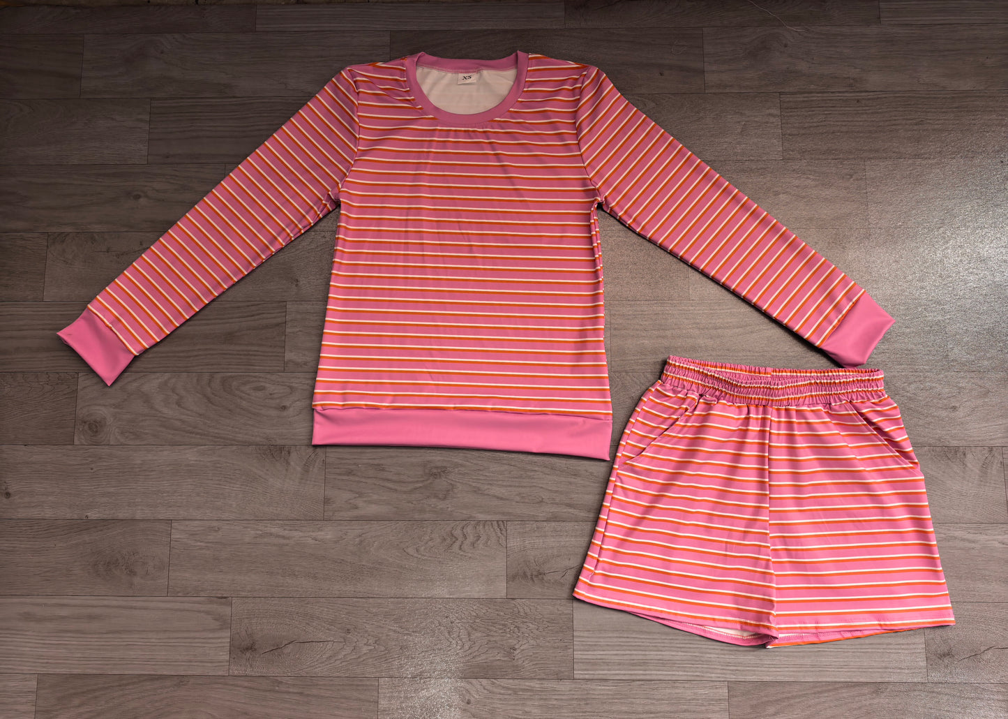 RTS GLS0139 Stripe Print Long Sleeve Top Shorts Women Sport yoga Outfit 202608