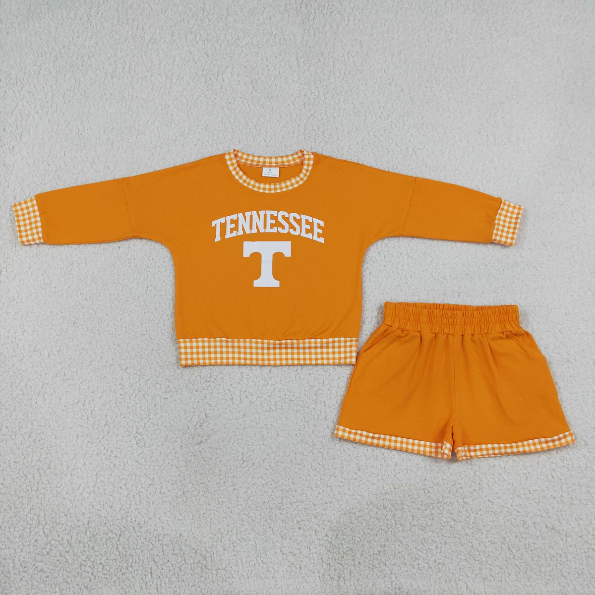 NO MOQ RTS GLS0163-vinyl Baby Girl Clothes Letter Print Gingham Patchwork Long Sleeve Top Shorts Set 202609