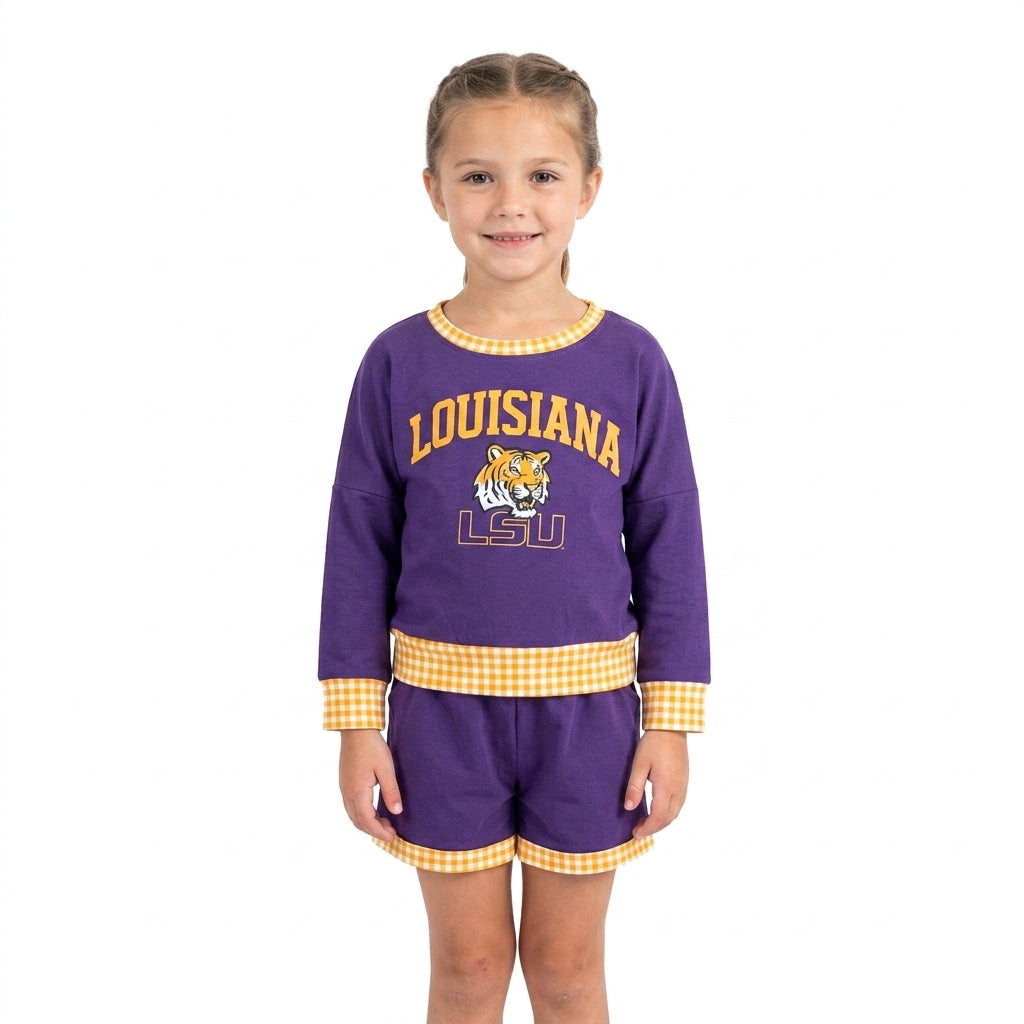 RTS GLS0166 vinyl Kids Letter Graphic Long Sleeve Top Shorts Outfit Set 202608