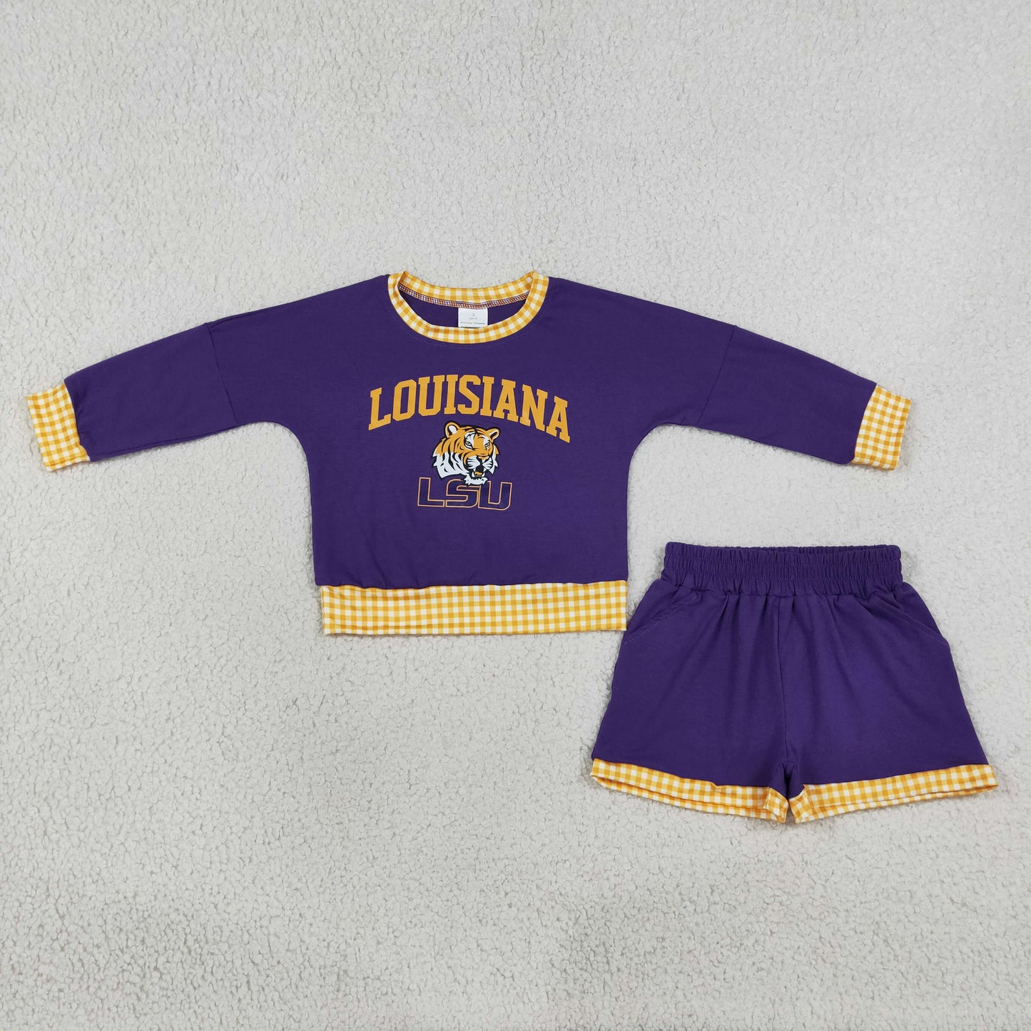 RTS GLS0166 vinyl Kids Letter Graphic Long Sleeve Top Shorts Outfit Set 202608