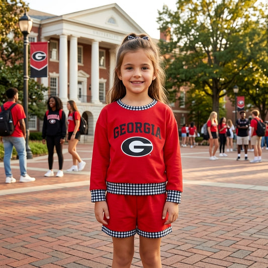 NO MOQ RTS GLS0168-vinyl Baby Girl Clothes Georgia Letter G Print Long Sleeve Top Short Set