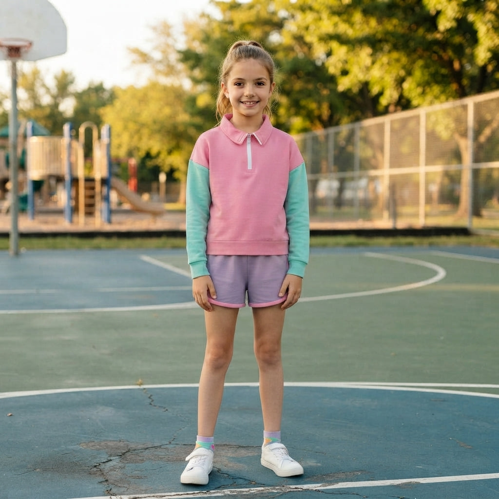 NO MOQ RTS SS0991 Baby Girl Clothes Solid Lavender Plain Pink Contrast Trim Athletic Shorts 202610