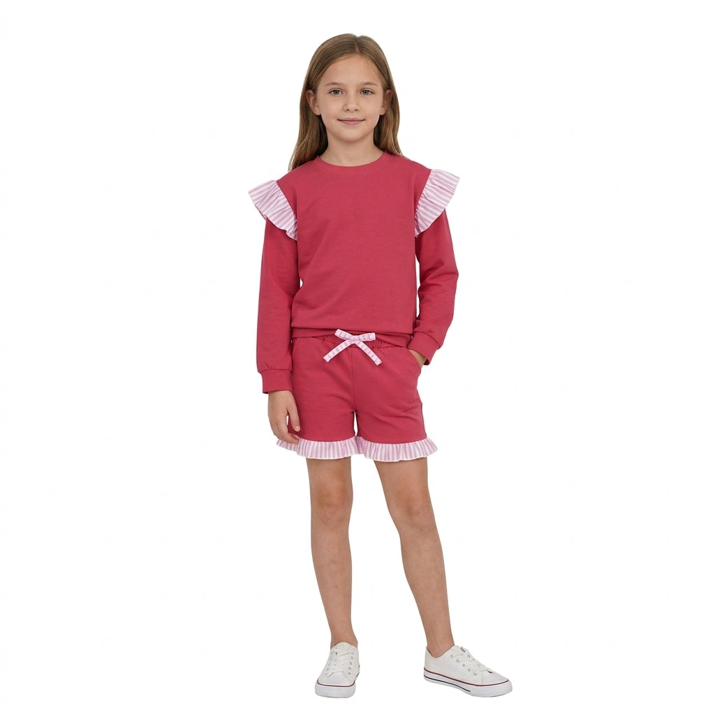 NO MOQ RTS SS1001 Baby Girl Clothes Solid Hot Pink Striped Splice Print Short Ruffle Shorts 202610