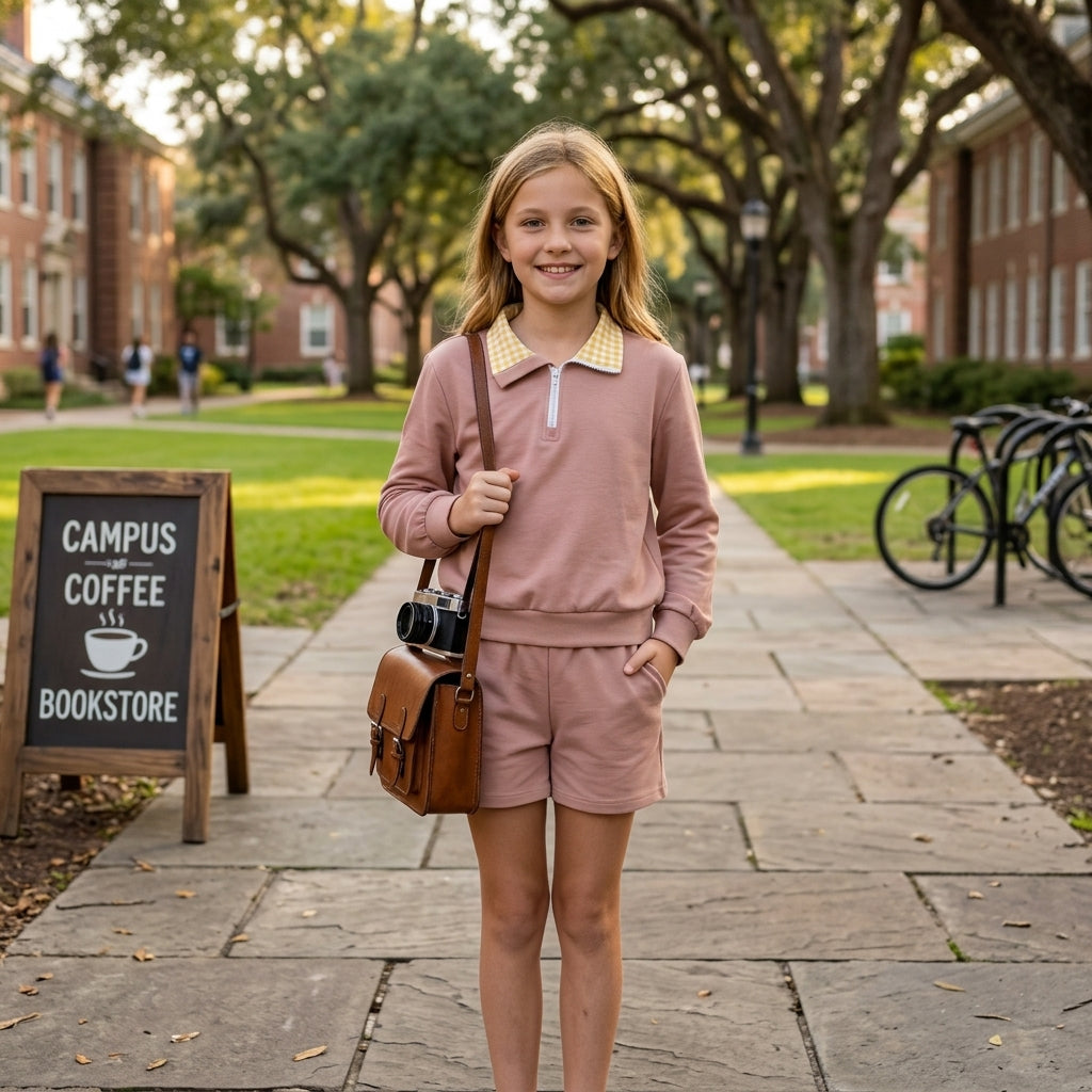 NO MOQ RTS GLS0227 Baby Girl Clothes Solid Blush Yellow Gingham Collar Print Long Sleeve Short Set 202610