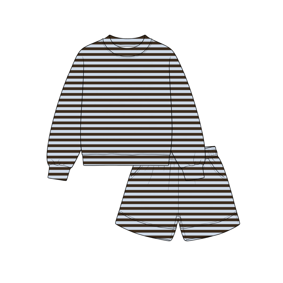 Preorder (moq 5) GLS0273 Baby Girl Clothes Grey Striped Print Long Sleeve Top Flare Pants Outfit Set