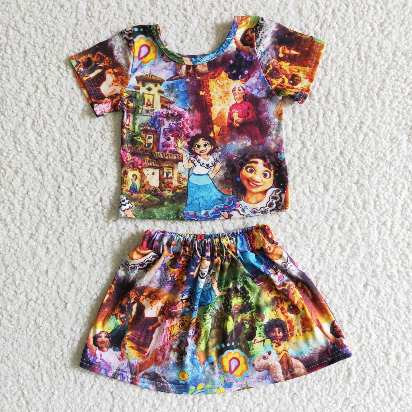 promotion price GSD0027 cartoon skirt short sleeve girl outfits