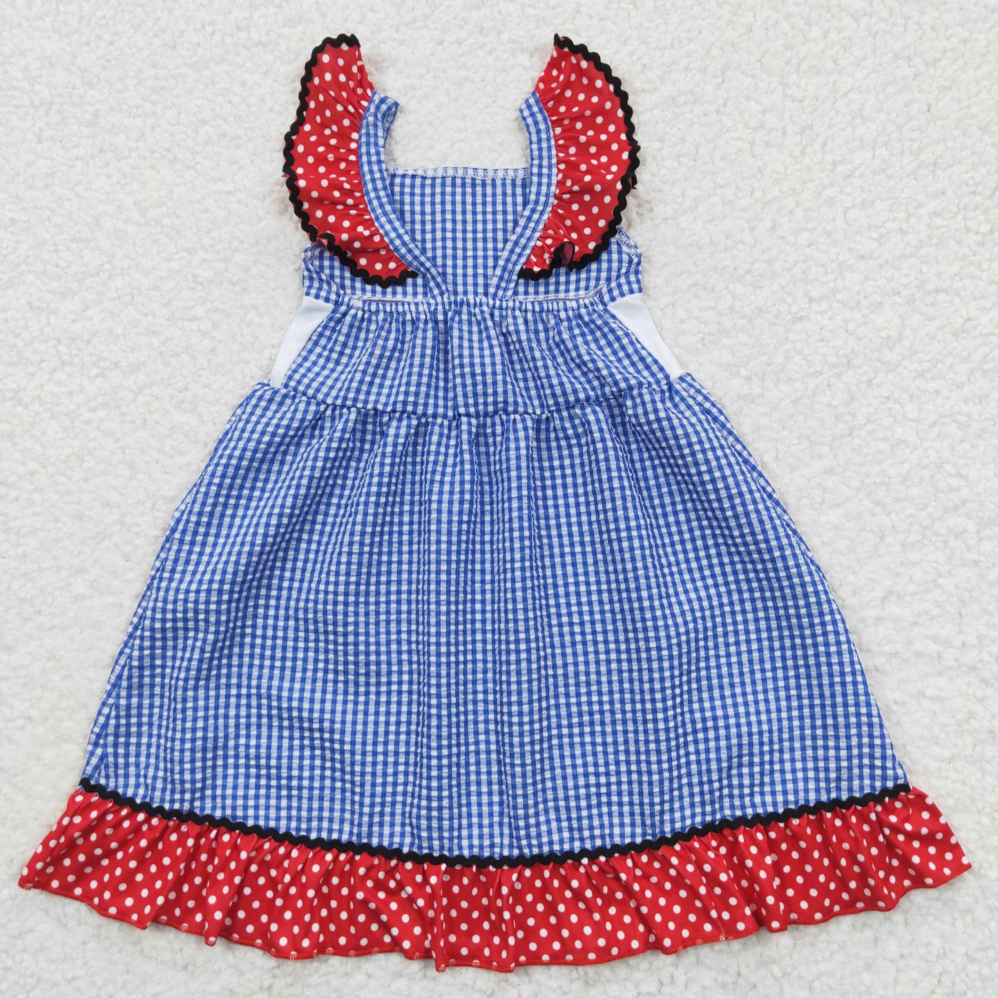 promotion GSD0191 Embroidery 4TH OF JULY American national flag blue red short sleeve girl dress 20230425 RTS