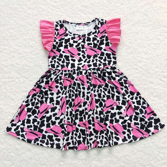 GSD0195  leopard hat short puffy sleeve girl dress  RTS