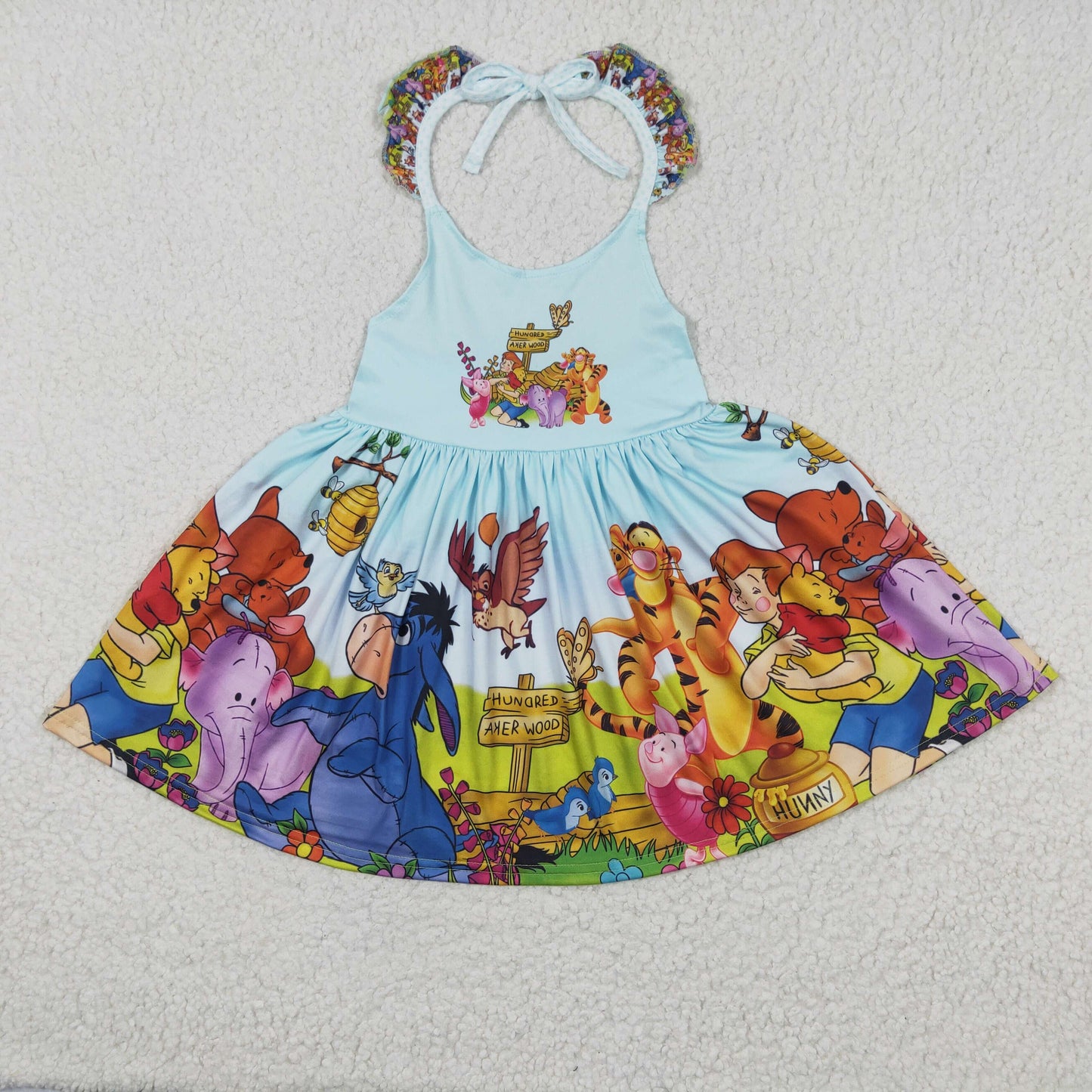 GSD0271 princess cartoon blue belt puffy sleeveless girl dress 20230509 RTS