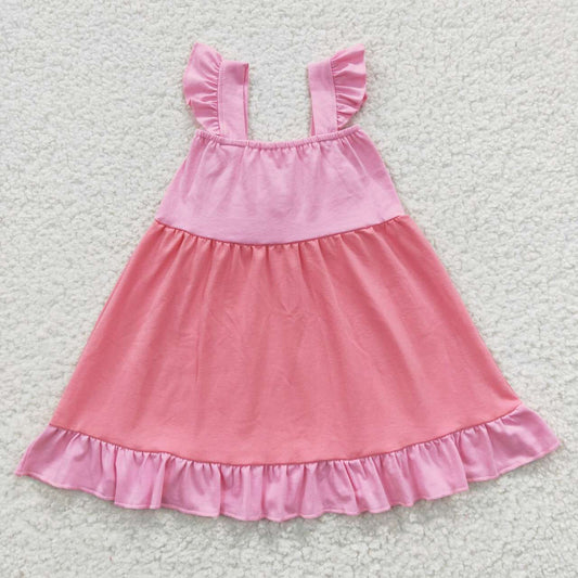 GSD0340 tulle puffy cotton short sleeve princess pink bow girl dress 20230503 RTS