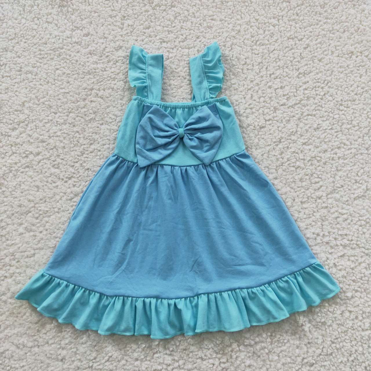 GSD0341 tulle puffy cotton short sleeve princess blue bow girl dress 20230504 RTS