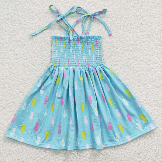 GSD0350 Smock Dress summer strapless tube top blue dress fruit pineapple girl dress 20230517 RTS