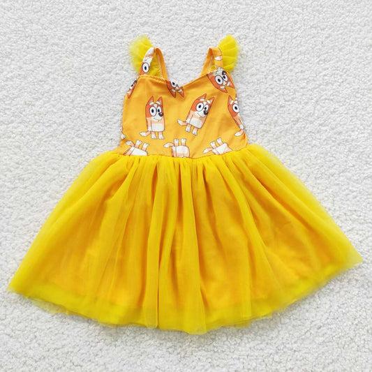 GSD0356 tulle puffy short sleeve yellow blue dog girl dress 20230513