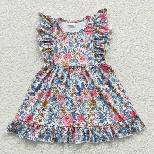 GSD0363 short sleeve pink blue flower puffy girl dress 20230505 RTS