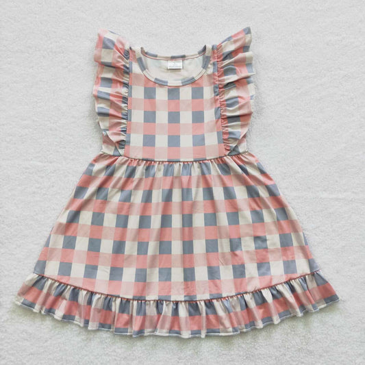 GSD0364 short sleeve plaid flower puffy girl dress RTS 20230509