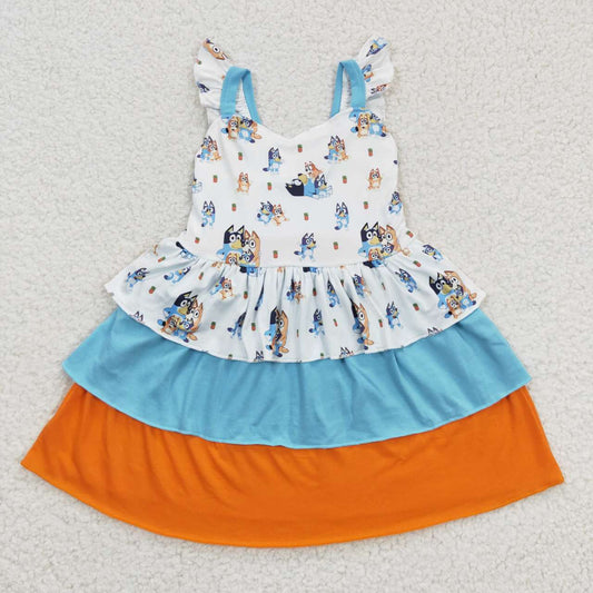 GSD0396 short sleeve cartoon blue orange dog puffy girl dress 20230621 RTS