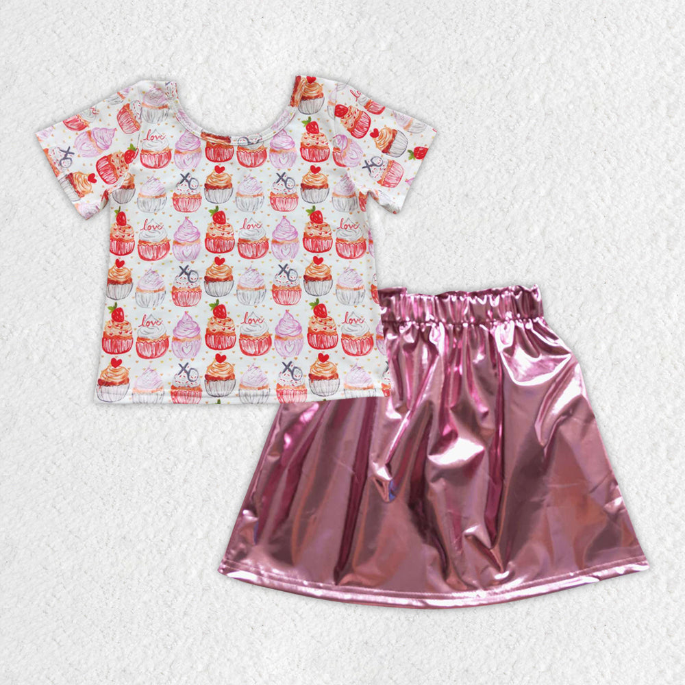 组合GSD0412 love cake valentina day long sleeve girl pink leather skirt outfit set 20230612 RTS