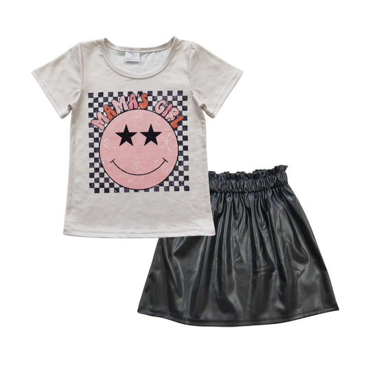 组合GSD0415 western smile face girl leather skirt short sleeve girl summer outfit 20230526 RTS